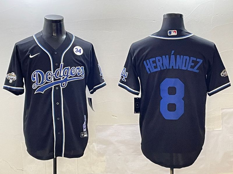 Men Los Angeles Dodgers #8 Hernandez Black Fashion Game 2025 Nike MLB Jersey style 3062
